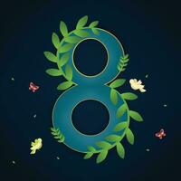 International Women's Day Concept. Number eight shape with green leaves. vector