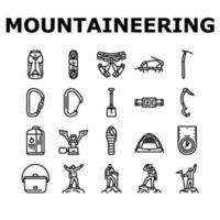 mountain adventure mountaineering icons set vector