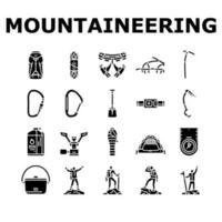 mountain adventure mountaineering icons set vector