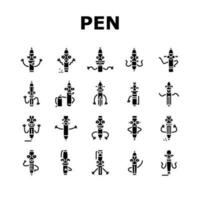 pen character pencil school icons set vector