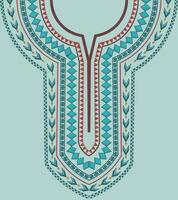 Embroidery abstract geometric neckline pattern design for a kaftan dress in an ethnic African style. vector