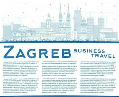 Outline Zagreb Croatia City Skyline with Blue Buildings and Copy Space. vector