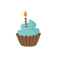 hand drawn birthday cupcake with one candle vector