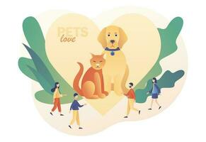 grande corazón con gato y perro como símbolo apoyo y amor mascotas. animal rescate y mascota proteccion. animal refugio. proteccion fauna silvestre y rescate. moderno plano dibujos animados estilo. vector ilustración