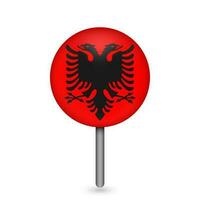 Map pointer with contry Albania. Albania flag. Vector illustration.