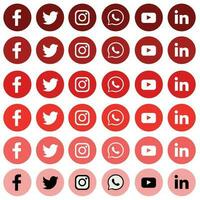 Sets of red color social media icon vector