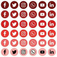 Sets of red color social media icon vector