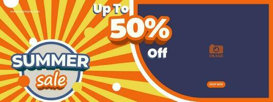 Summer sale banner. Template design for promotion with illustration of sunburst and bold lettering. vector