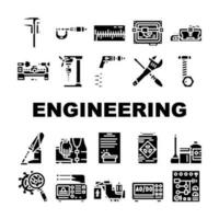 engineering tool work equipment icons set vector