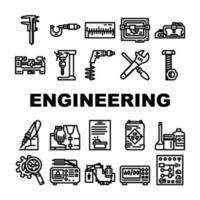 engineering tool work equipment icons set vector