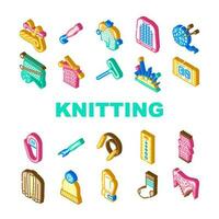 knitting wool textile knit icons set vector