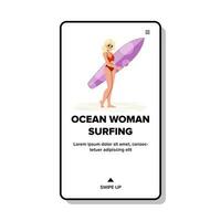 surfboard ocean woman surfing vector