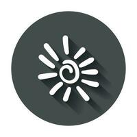 Hand drawn sun icon. Vector illustration with long shadow.