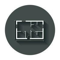 House plan simple flat icon. Vector illustration with long shadow.