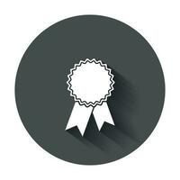 Badge with ribbon icon. Vector illustration in flat style with long shadow.