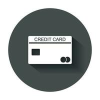 Credit card icon. Banking card vector illustration in flat style with long shadow.