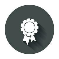 Badge with ribbon icon. Vector illustration in flat style with long shadow.