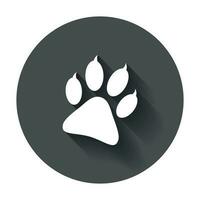 Paw print icon vector illustration. Dog, cat, bear paw symbol flat pictogram with long shadow.