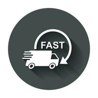 Delivery truck vector illustration. Fast delivery service shipping icon. Simple flat pictogram for business, marketing or mobile app internet concept with long shadow.