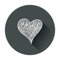 Hearts icon. Love hand drawn vector illustration with long shadow.
