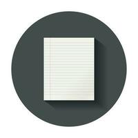 Realistic template paper sheet with line. Office notebook with long shadow. vector