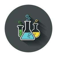 Chemical test tube pictogram icon. Laboratory glassware or beaker equipment with long shadow. vector