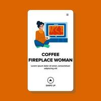 fire coffee fireplace woman vector