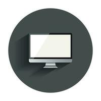 Desktop computer flat icon. Realistic vector illustration with long shadow.