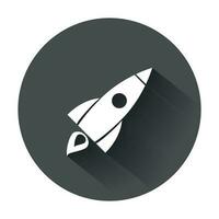 Rocket vector pictogram icon. Business startup launch concept for web site design or mobile app. Illustration on black background with long shadow.