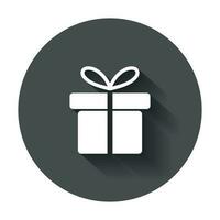 Gift box icon. Flat vector illustration with long shadow.