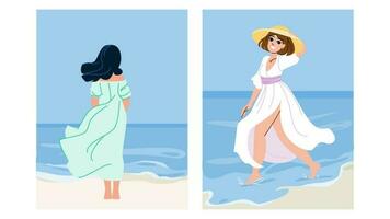 sand woman walking beach vector