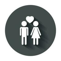 Vector man and woman icon with heart. Modern flat pictogram. Simple flat symbol with long shadow.