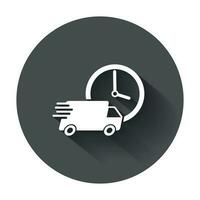 Delivery truck 24h vector illustration. 24 hours fast delivery service shipping icon. Simple flat pictogram for business, marketing or mobile app internet concept with long shadow.