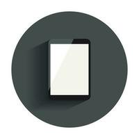 Tablet with white screen flat icon. Computer realistic vector illustration with long shadow.