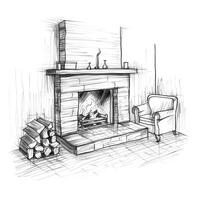 winter cozy fireplace ai generated photo