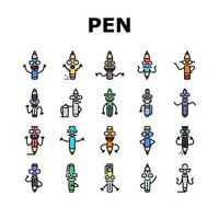 pen character pencil school icons set vector