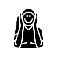 woman holding emoticon smiling glyph icon vector illustration