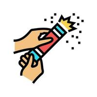 hands blow up the confetti popper color icon vector illustration