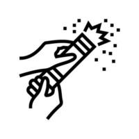 hands blow up the confetti popper line icon vector illustration