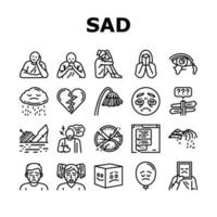 sad mood emotion face icons set vector
