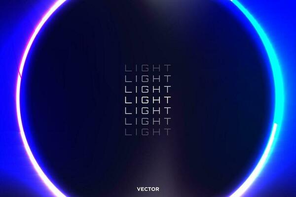 Simple Neon Glowing Ring on dark blue background with light flares. Vector Illustration. EPS 10.