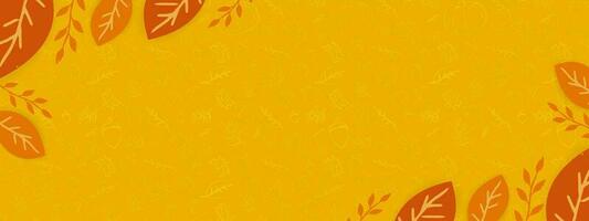 Autumn Season Banner with with frame of leaves and hand-drawn autumn elements on orange background. Vector Illustration. EPS 10.