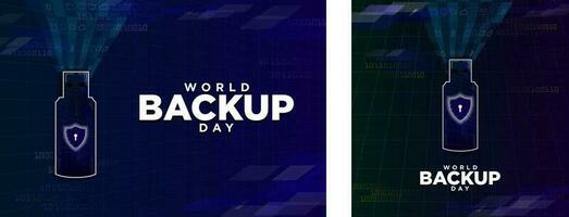 World Backup Day Greeting Card and Banner. Files being stored in external hard drive. USB Icon. Horizontal banner and square card. Editable Vector Illustration. EPS 10
