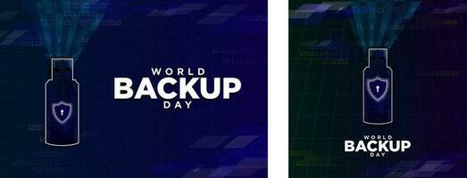 World Backup Day Greeting Card and Banner. Files being stored in external hard drive. USB Icon. Horizontal banner and square card. Editable Vector Illustration. EPS 10