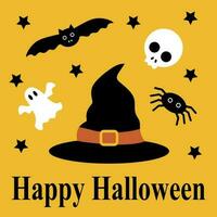 Happy Halloween, card with a hat, vector. vector