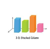 Column chart vector in 3d style. Column graph flat vector isolated on white background. Data analysis, financial report, business analytics illustration. Infographic. Statistics graph. 3d column chart