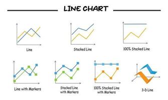 Different types of line chart and graph vector set. Data analysis, financial report, business analytics illustration. Infographic. Statistics graph. Line chart icon. Line graph clipart.