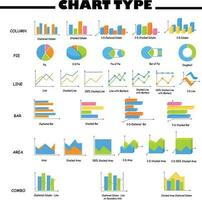 diferente tipos de cartas y gráficos vector colocar. columna, tarta, área, línea gráficos datos análisis, financiero informe, negocio analítica ilustración. infografía. Estadísticas grafico.