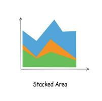 Area chart vector in cartoon style. Area graph flat vector isolated on white background. Data analysis, financial report, business analytics illustration. Infographic. Statistics graph .