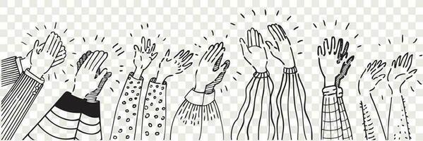 Hand drawn clapping human hands doodle set. vector